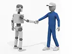 【協働・共存】人とロボットが握手する無料イラスト素材 | 商用利用OK