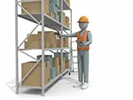 【安全作業】ヘルメット着用で棚卸しする作業員の無料イラスト
