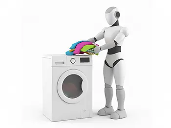 洗濯機に洗濯物を入れている家事ロボットのフリーイラスト
