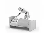 【無料イラスト】ベッドの人の看病をする介護ロボット | フリー素材