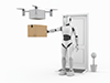ドローンから配達された荷物を受け取っているロボットのフリーイラスト