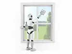 窓拭き・清掃をするロボットの無料イラスト | ハウスクリーニングフリー素材