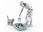 猫のトイレ掃除をするロボットの無料イラスト | ペットの世話フリー素材