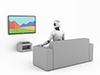 ソファに座ってテレビを見ているロボットの後ろ姿のフリーイラスト
