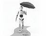 雨の中を傘をさして歩いているロボットのフリーイラスト
