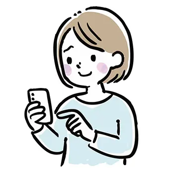 笑顔でスマートフォンを操作する女性の無料イラスト