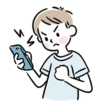 スマートフォンを見て怒っている男性の無料イラスト