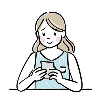 リラックスしながらスマートフォンを見て微笑む女性の無料イラスト