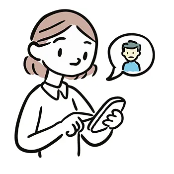 スマートフォンで連絡を取り合う女性と困り顔の男性（吹き出し）の無料イラスト