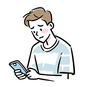 スマートフォンを見てがっかりと落ち込む男性の無料イラスト