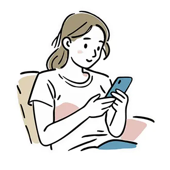 ソファに座ってリラックスしながらスマートフォンを操作する女性の無料イラスト