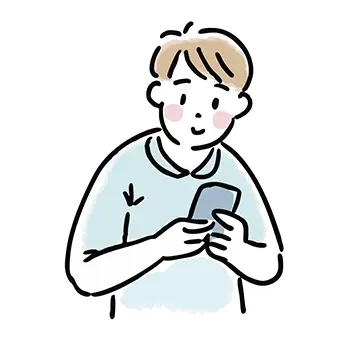 スマートフォンを見下ろしながら微笑む男性の無料イラスト