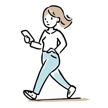 歩きながらスマートフォンを操作する女性（全身）の無料イラスト