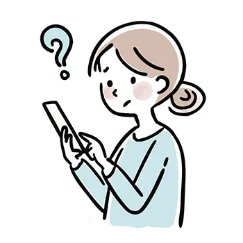 スマートフォンの操作方法がわからず疑問に思う女性の無料イラスト