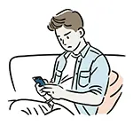 【無料イラスト】ソファでスマホを見る男性（真剣・不安） | 商用利用OK・フリー素材