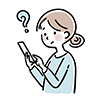 スマートフォンの操作方法がわからず疑問に思う女性の無料イラスト