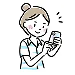 【無料イラスト】スマホを笑顔で操作する女性（お団子ヘア） | 商用利用OK・フリー素材