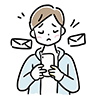 スマートフォンに届く大量のメール（通知）を見て落ち込む男性の無料イラスト