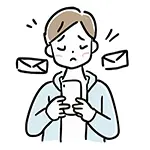 【無料イラスト】スマホを見て落ち込む男性（多忙・メール） | 商用利用OK・フリー素材