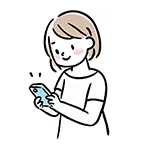 【無料イラスト】スマホを見てはにかむ女性（笑顔） | 商用利用OK・フリー素材