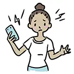 【無料イラスト】スマホのトラブルで困り果てる女性 | 商用利用OK・フリー素材