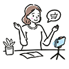 スマートフォンで撮影しながらライブコマース（商品紹介）をする女性の無料イラスト