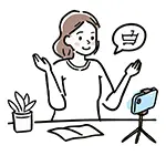 【無料イラスト】スマホでライブコマース（商品紹介）をする女性 | 商用利用OK・フリー素材