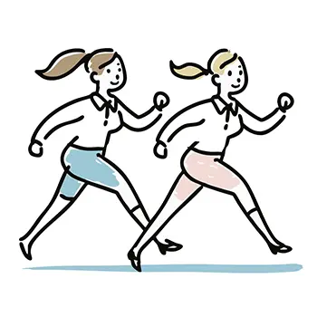 スポーティーな服装で笑顔で並んでウォーキング（ジョギング）をしている2人の女性のフリーイラスト。