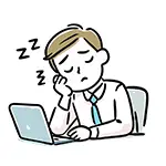 パソコンの前で居眠りする男性の無料イラスト | 過労・フリー素材