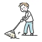 ほうきで掃除する男性（横向き）の無料イラスト | 清掃・フリー素材