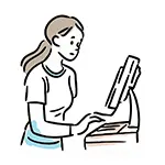 デスクトップPCを真剣に操作する女性の無料イラスト | フリー素材