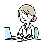 笑顔でパソコン操作する女性の無料イラスト | オフィスワーク・フリー素材