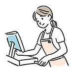 レジ操作で困るエプロン姿の女性店員の無料イラスト | フリー素材