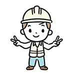 両手でピースサインする笑顔の作業員の無料イラスト | 安全・フリー素材