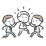 ひらめきとチームワークの無料イラスト | 3人のビジネスマン