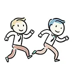 笑顔で走るデフォルメビジネスマン2人の無料イラスト | チーム・フリー素材