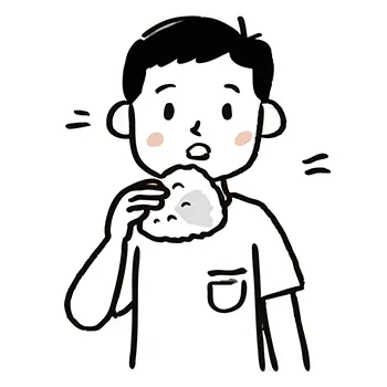 大きなおにぎり（おむすび）を口を大きく開けて食べる男性（男の子）の無料イラスト。