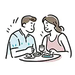 レストランで食事するカップルの無料イラスト | デート・ディナーのフリー素材