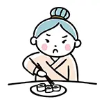 寿司を不満そうに見る女性の無料イラスト | 食事・和食のフリー素材