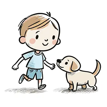 男の子と子犬が優しく見つめ合っている無料イラスト