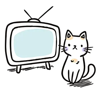 古いテレビを真剣な顔で見る猫の無料イラスト