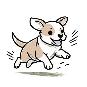 楽しそうに舌を出して元気にジャンプしながら走る犬（子犬）の無料イラスト
