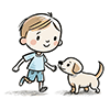 男の子と子犬が優しく見つめ合っている無料イラスト