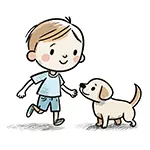 男の子と子犬が見つめ合う無料イラスト | 友情のフリー素材(商用利用OK)