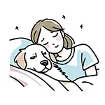 犬と一緒に寝る女性の無料イラスト | ペットと暮らすフリー素材(商用利用OK)