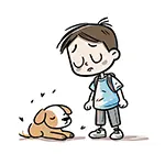 元気がない犬と心配そうな男の子の無料イラスト | 動物のフリー素材
