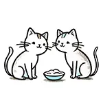2匹の猫がご飯の無料イラスト | ペットの多頭飼いフリー素材