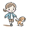 可愛い子犬を連れて楽しそうに散歩する女の子の無料イラスト