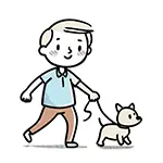 笑顔で犬の散歩をする男性の無料イラスト | 人物とペットのフリー素材