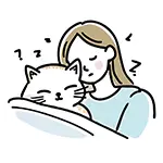 女性と猫が寝る無料イラスト | 癒しの動物フリー素材